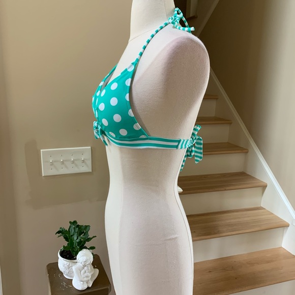 Victoria Secret Bikini Top Swimsuit Polka Dot Medium Green White  Tie Back - Picture 15 of 16